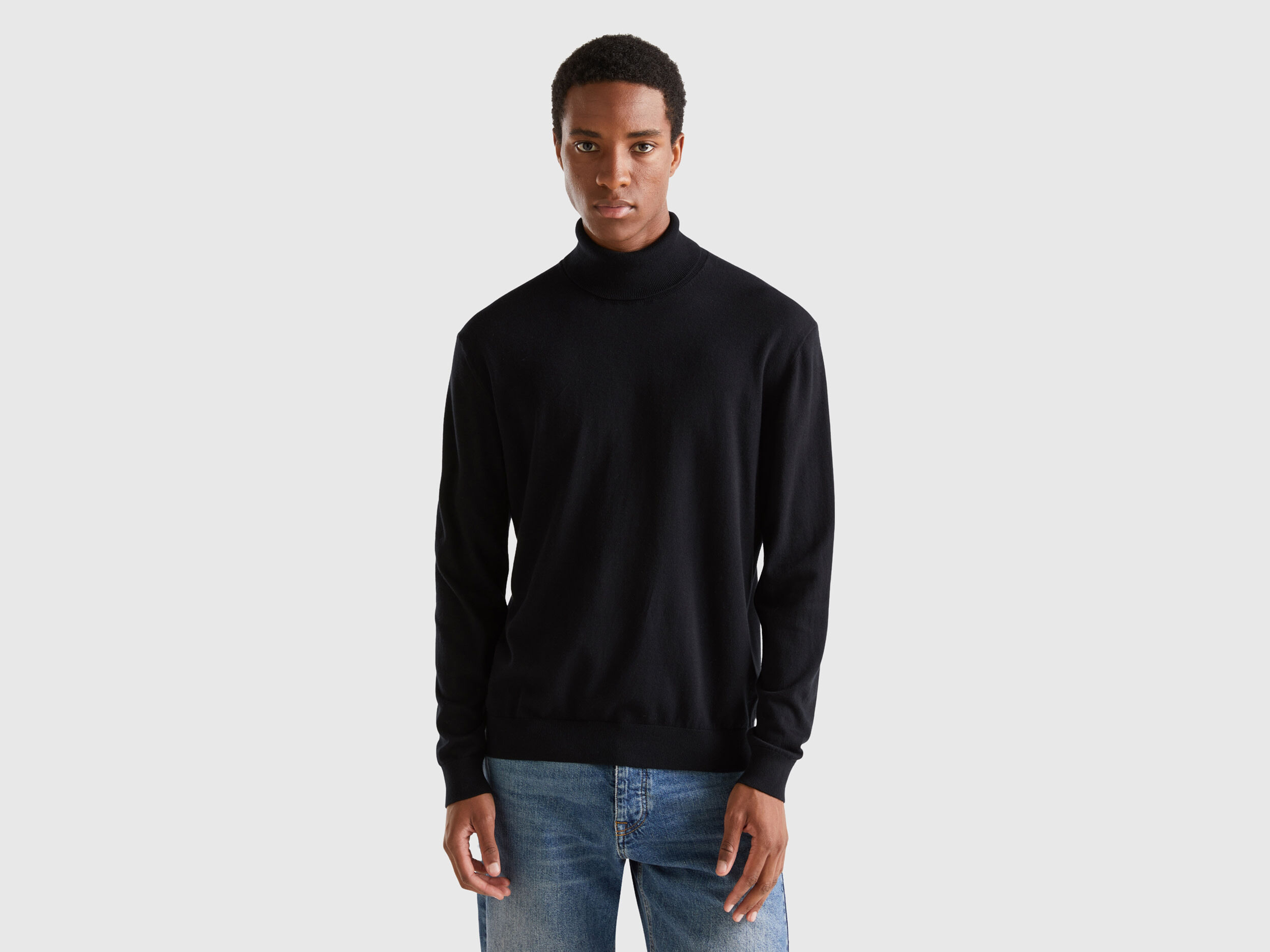 Mens black top cotton turtleneck