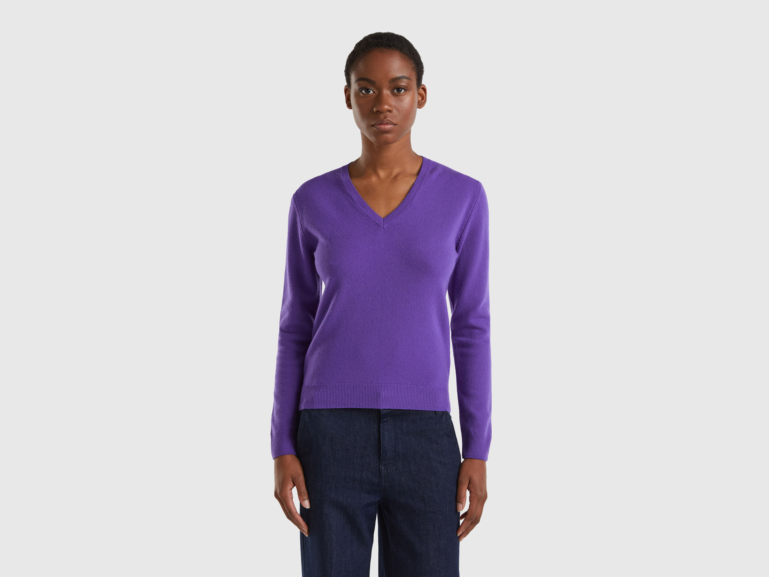 Violet V neck sweater in pure Merino wool Violet Benetton