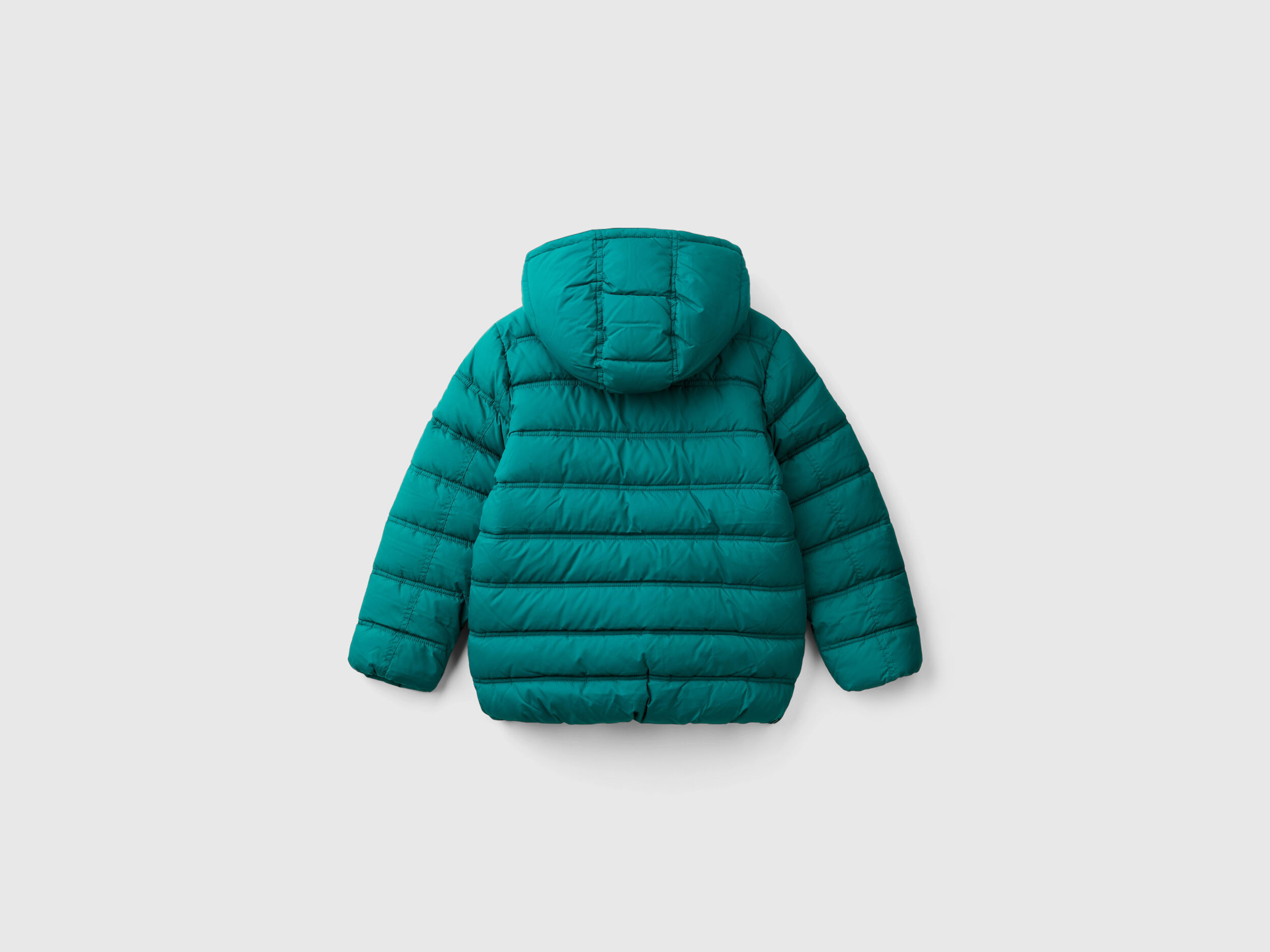 Puffer jacket with hood and logo - Dark Green | Benetton