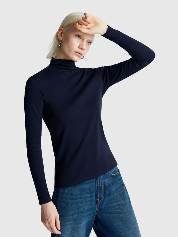 Camiseta de manga larga con cuello alto Mujer
