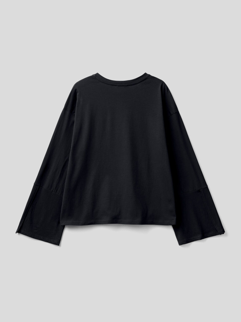 Wide sleeve t-shirt in long fiber cotton - Black