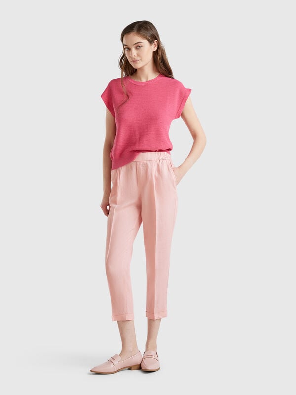 Pantalón cropped 100% lino Mujer