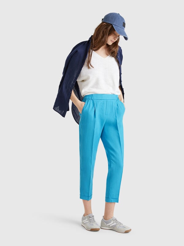 Pantalón cropped 100% lino Mujer