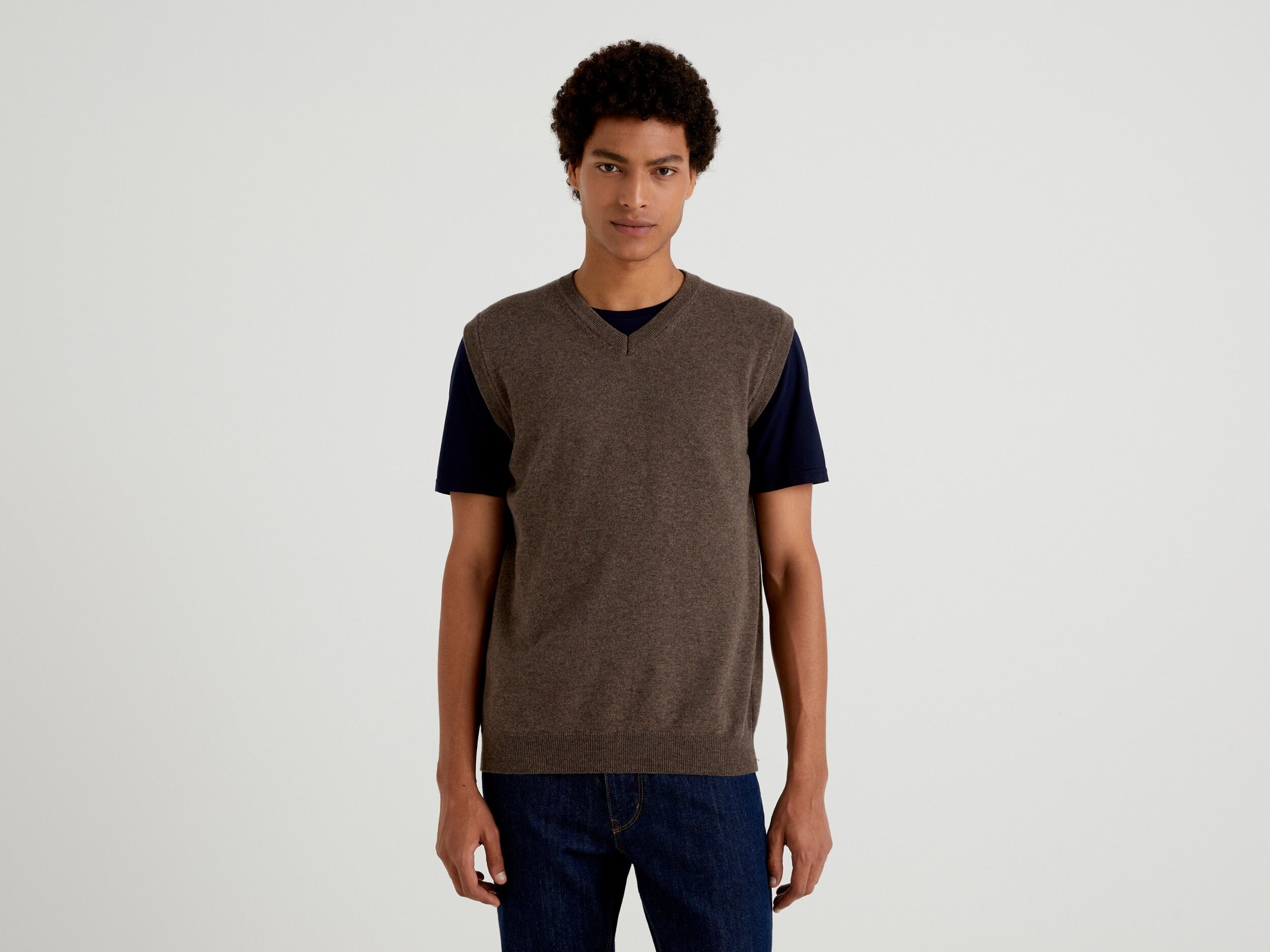 Vest in pure Merino wool Brown Benetton