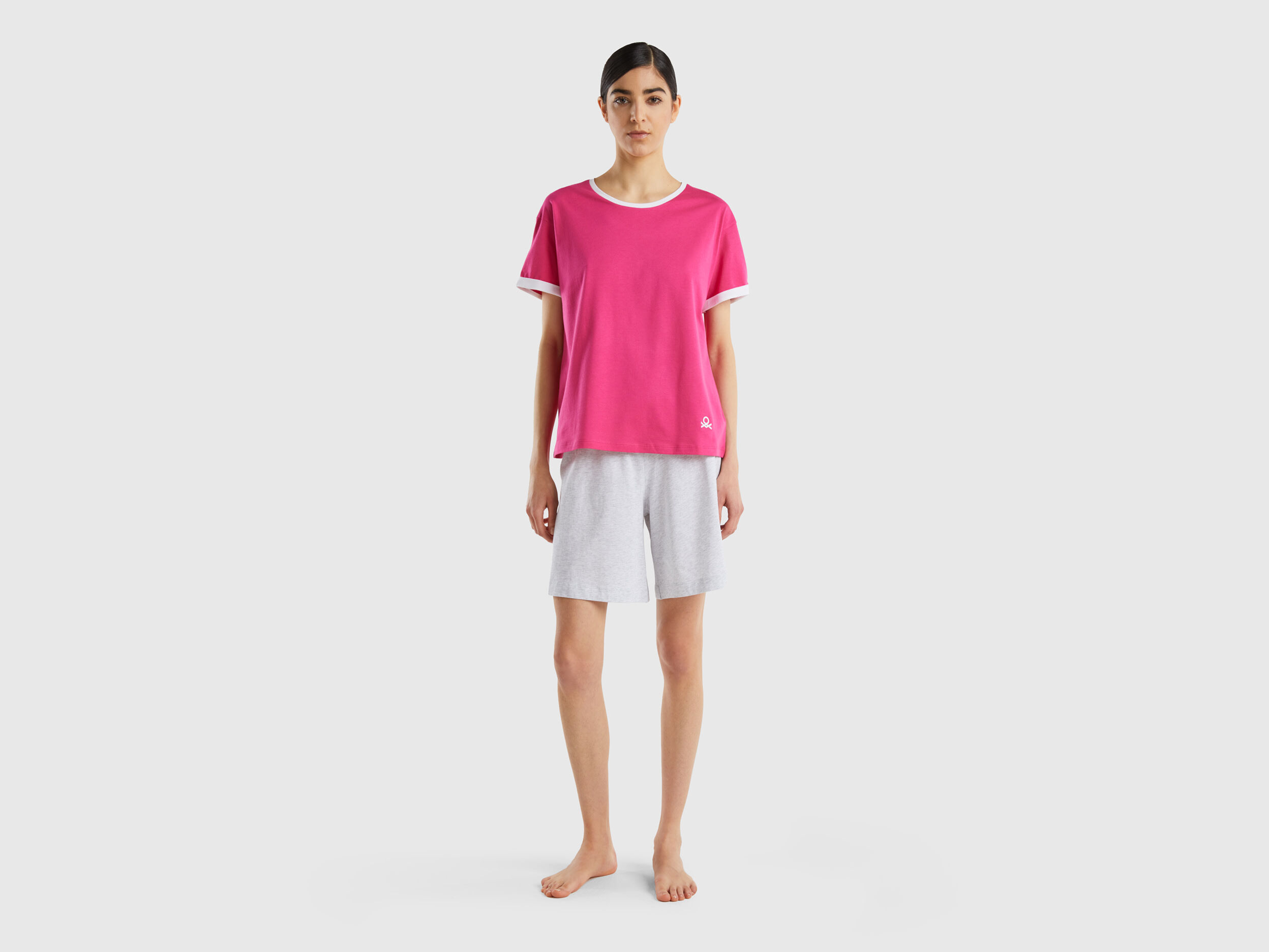 Short pyjamas in long fiber cotton Fuchsia Benetton