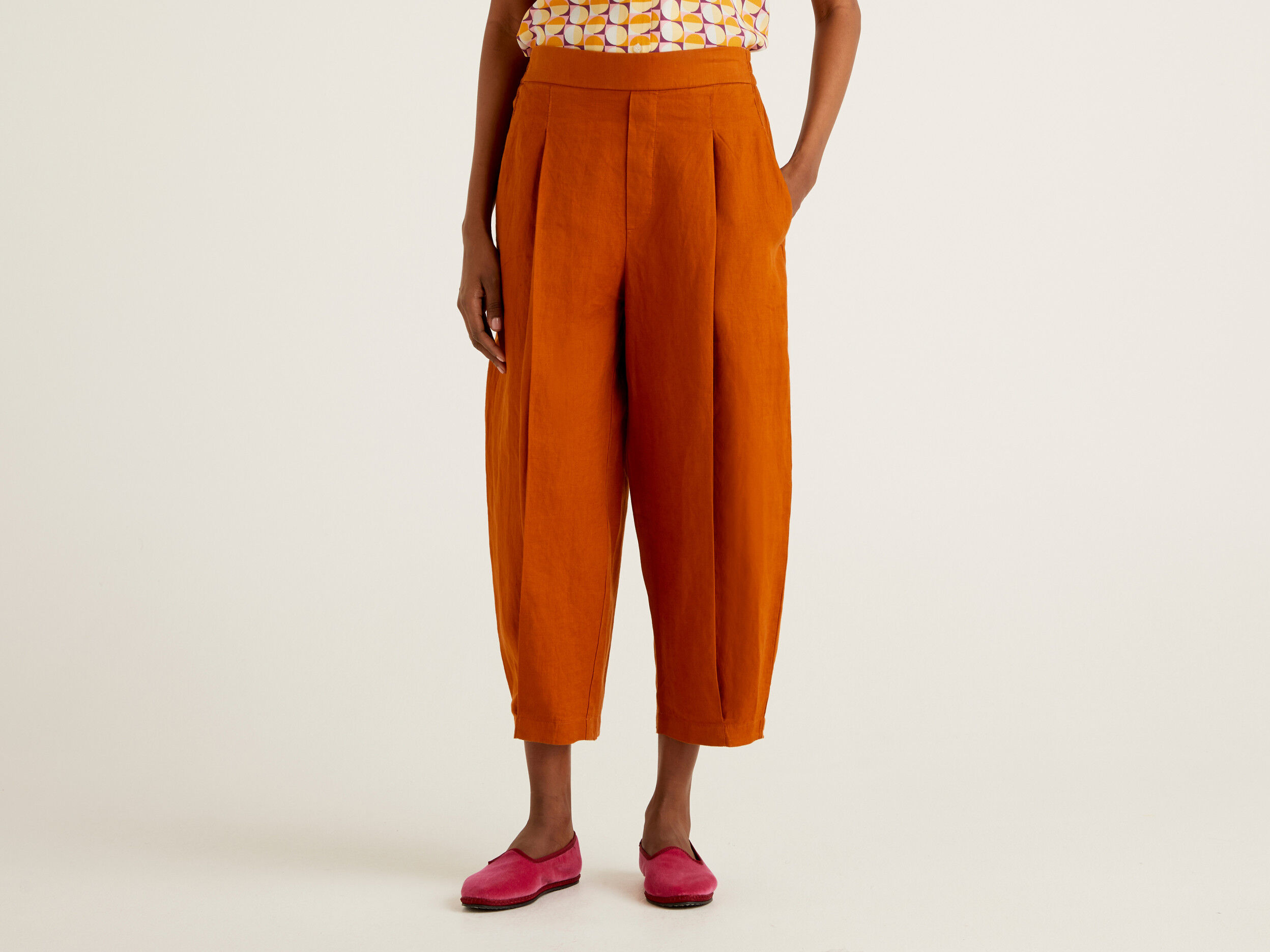 Trousers in pure linen Burnt Benetton