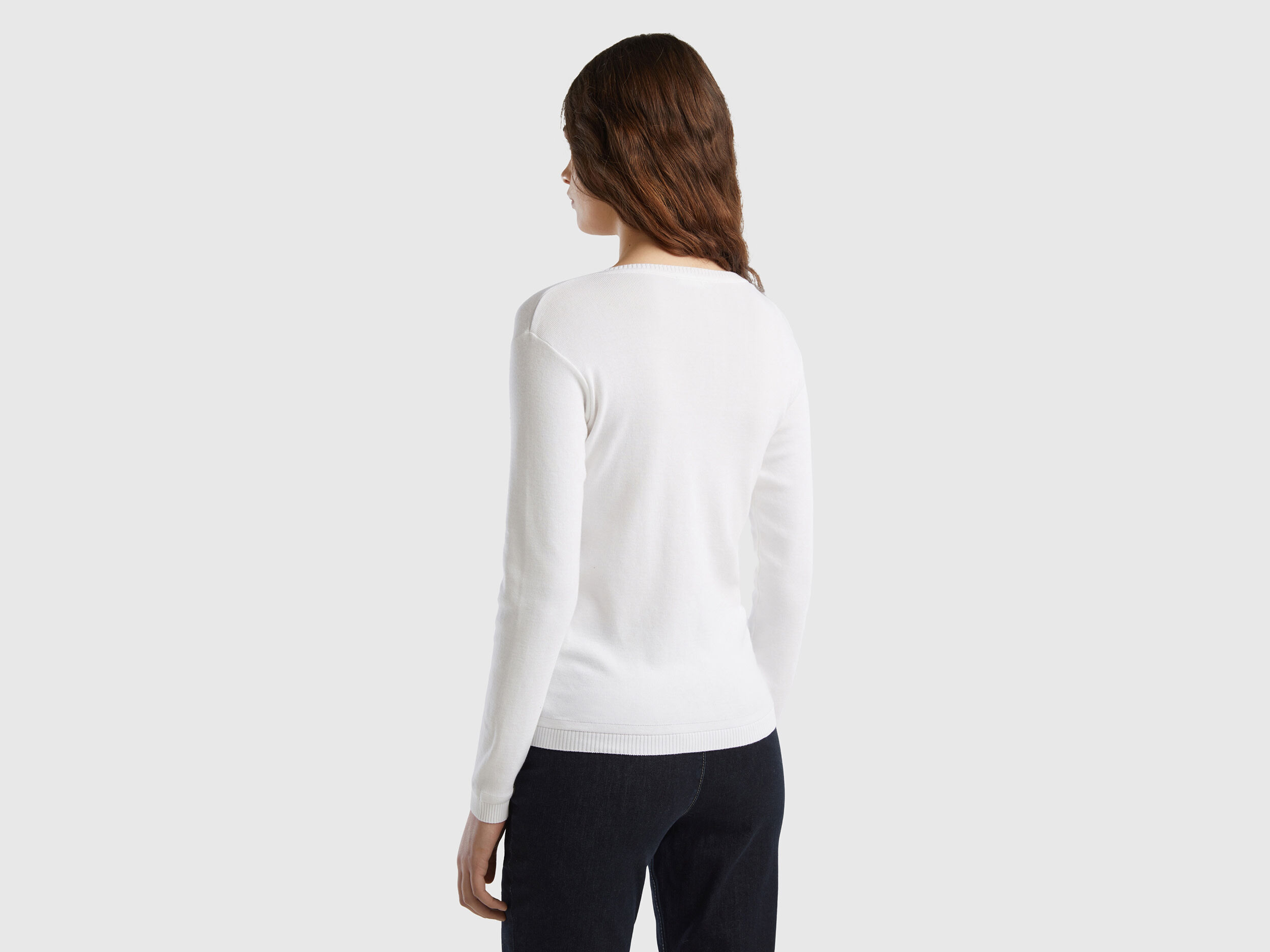 Crew neck cardigan in pure cotton White Benetton