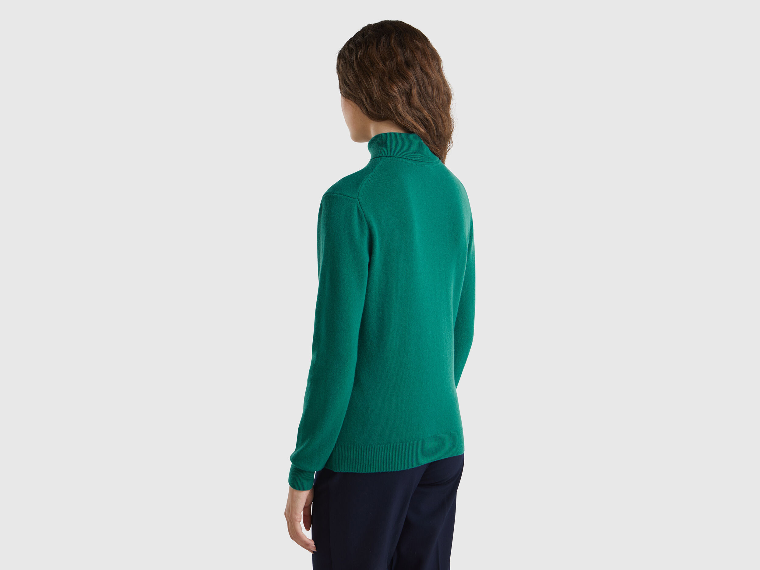 Forest green turtleneck sweater in pure Merino wool Dark Green Benetton