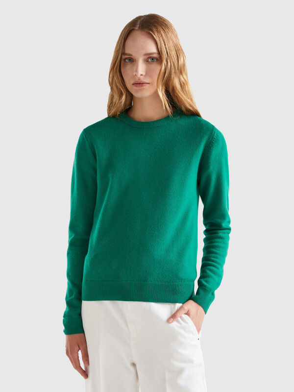 Forest green crew neck sweater in Merino wool Women