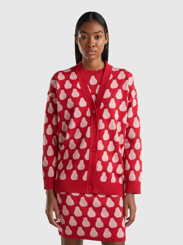 Red cardigan with pear pattern Women