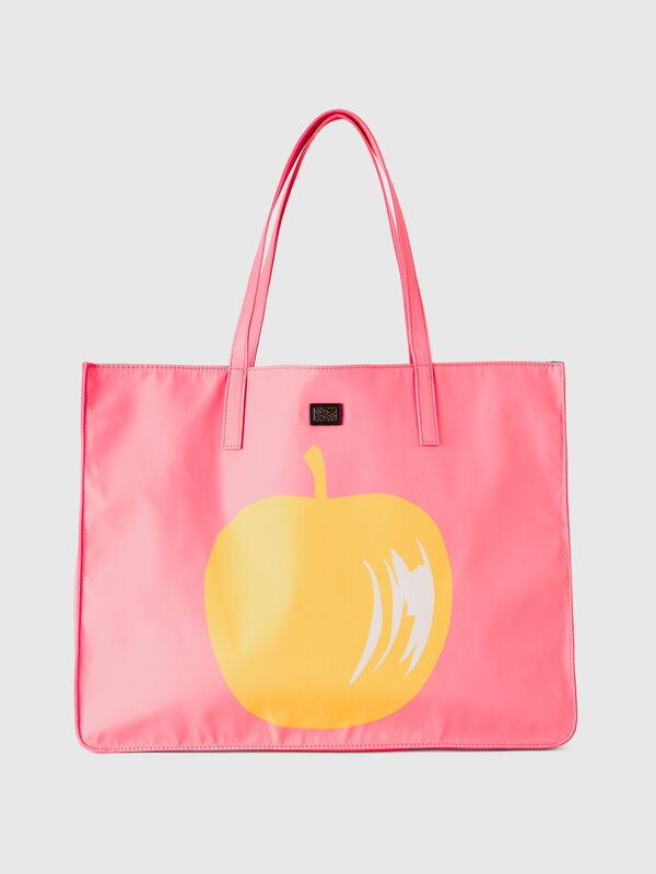 Pink tote bag with apple print Women