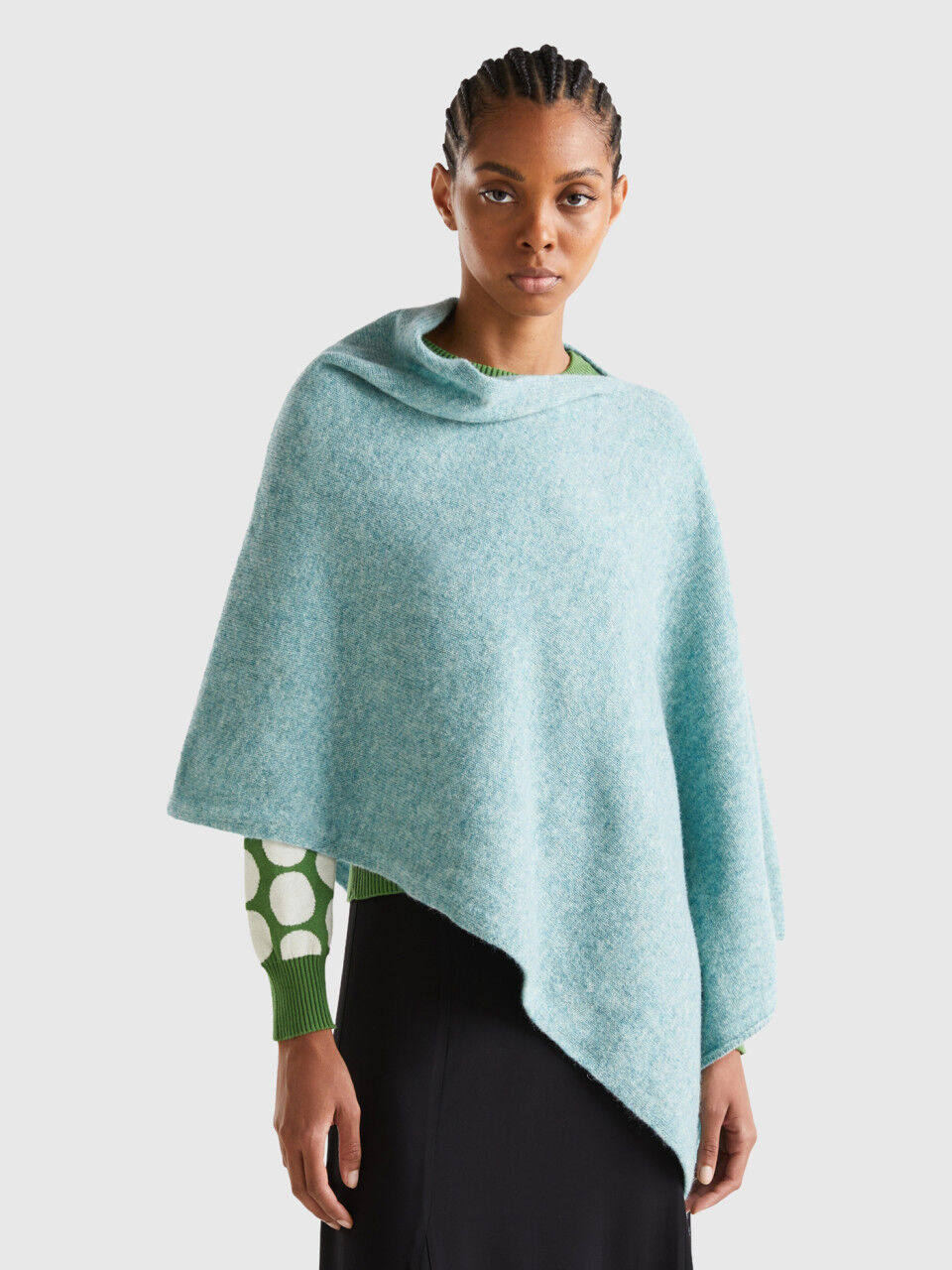 Green cashmere poncho top