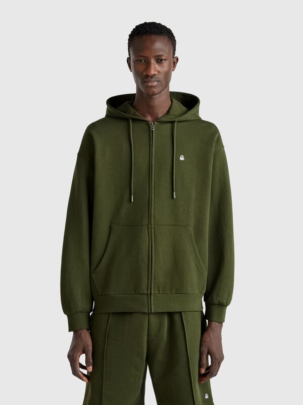 Sudadera de algodón con cremallera y capucha Hombre