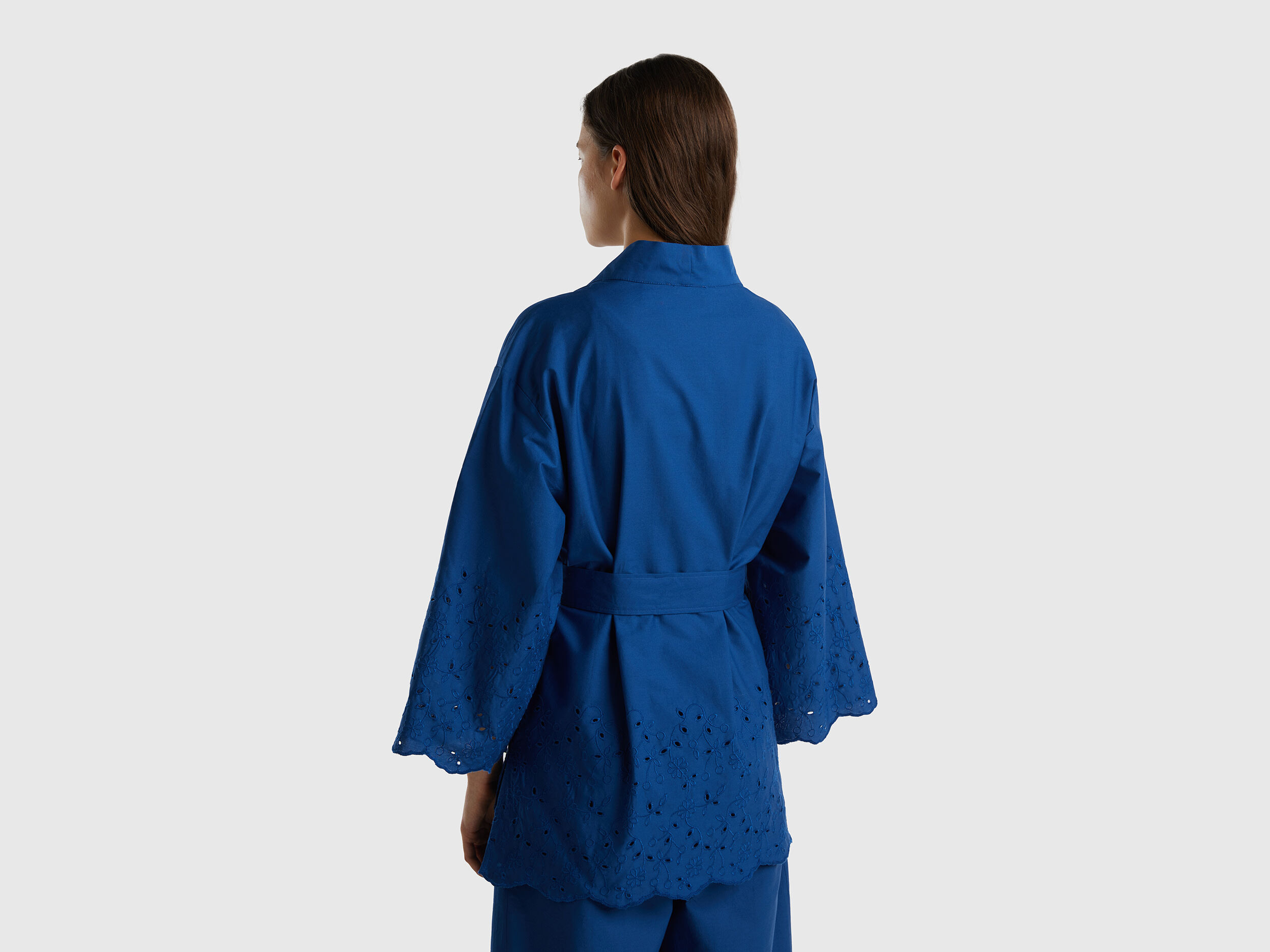 Kimono jacket with broderie anglaise details Dark Blue Benetton