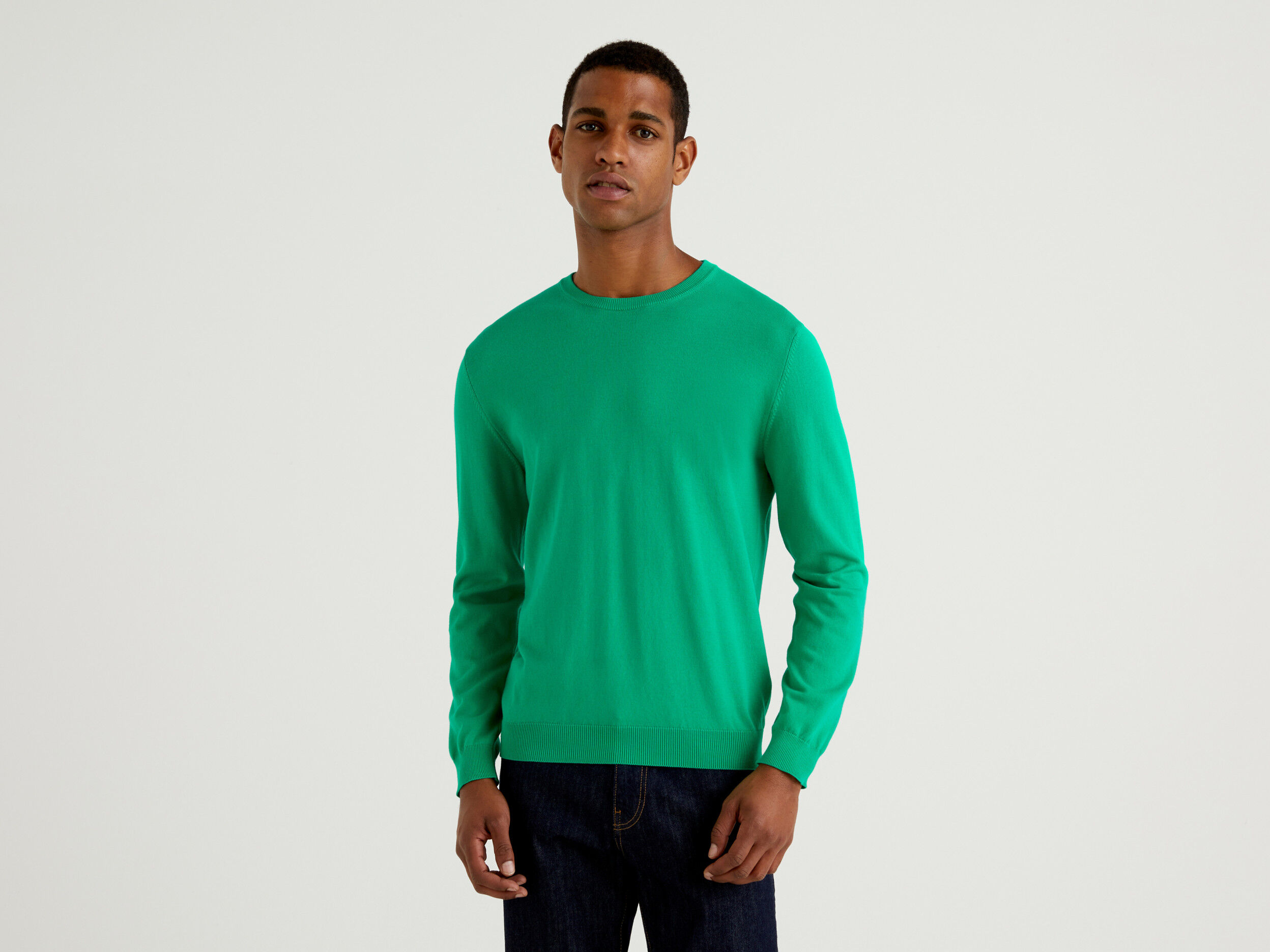 100 cotton crew neck sweater Green Benetton