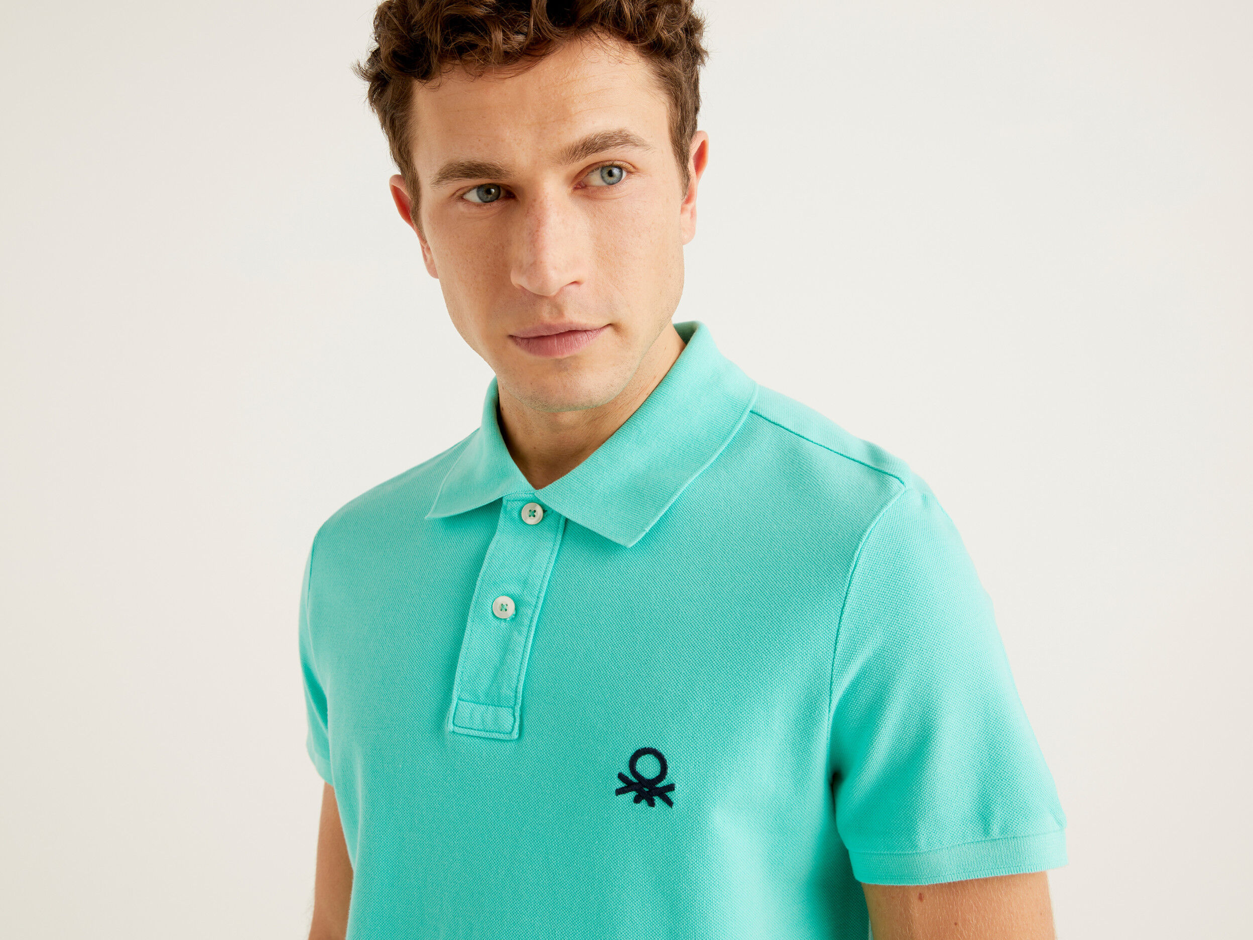 Polo verde agua slim fit Turquesa Benetton