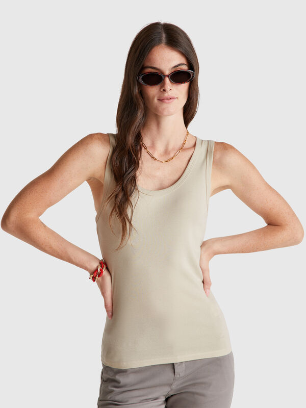 Beige tank top in pure cotton Women