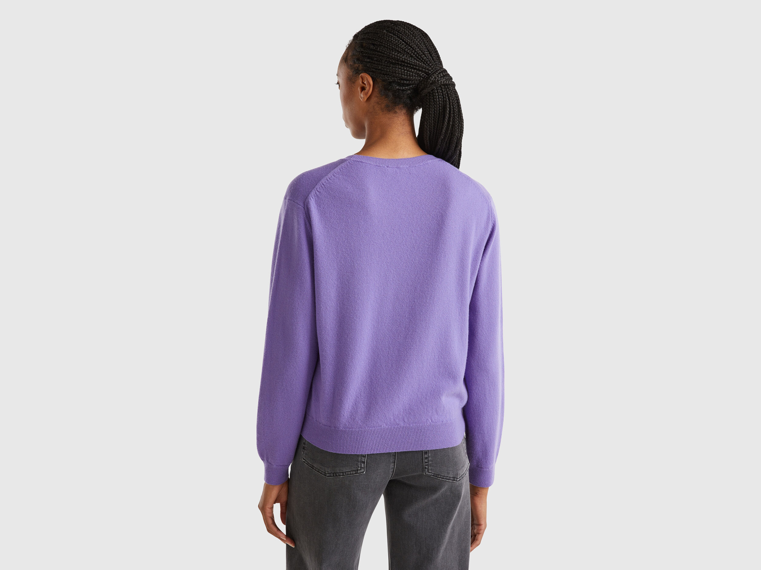 Relaxed fit pure Merino wool sweater Purple Benetton