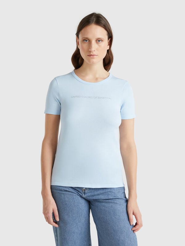 Camiseta de 100 % algodón con estampado de logotipo con glitter Mujer
