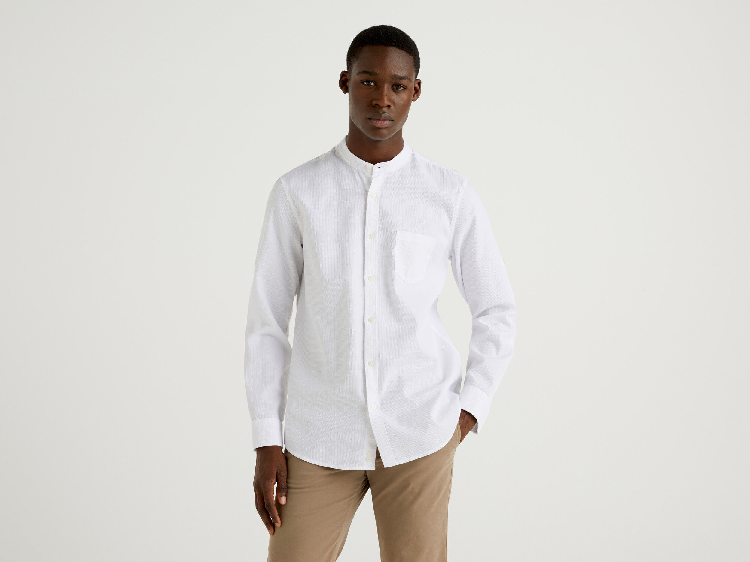 Grey mandarin collar shirt clearance