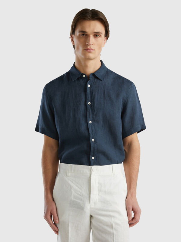 100% linen short sleeve shirt Men