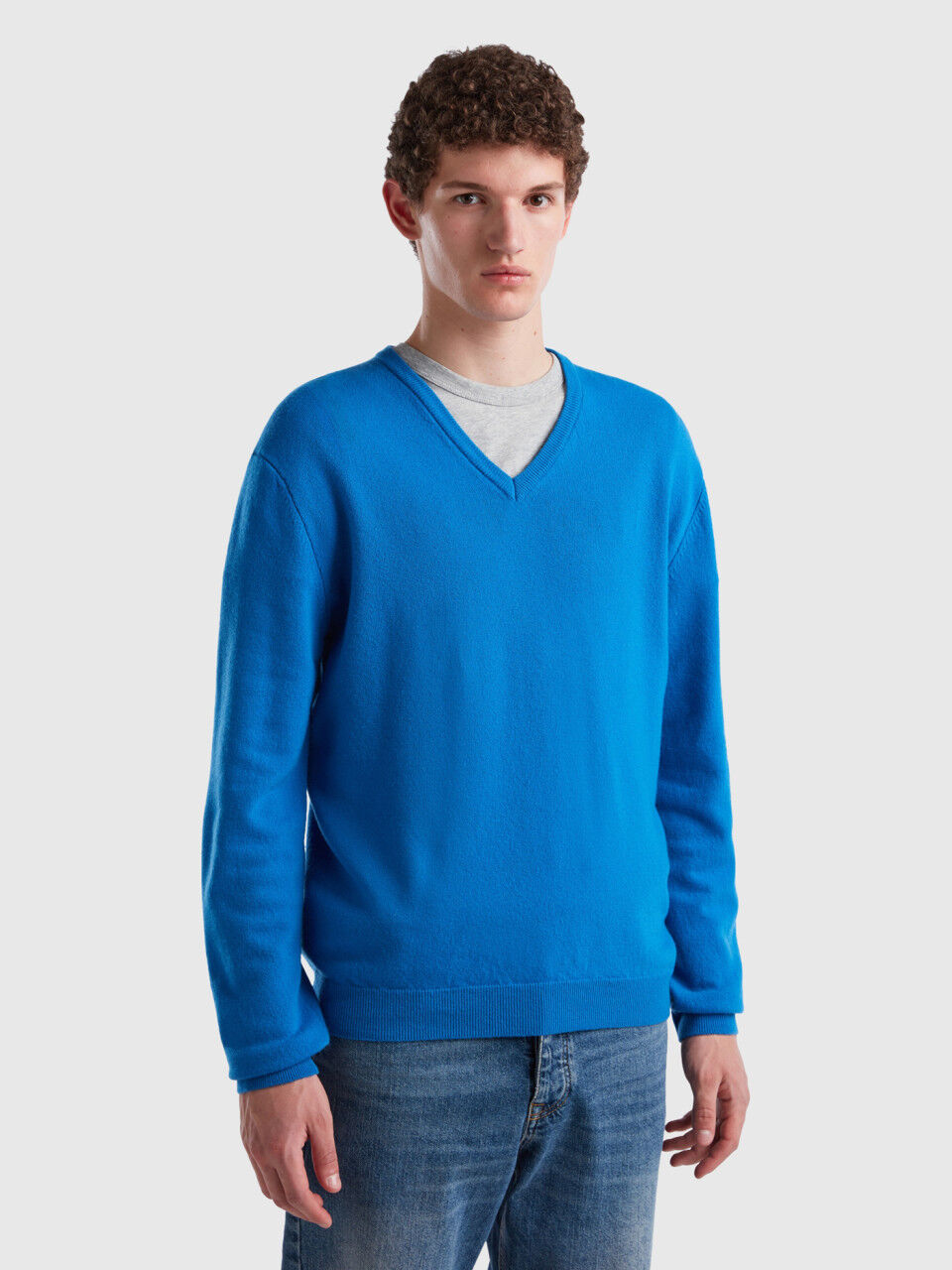 Merino wool v neck top sweater mens