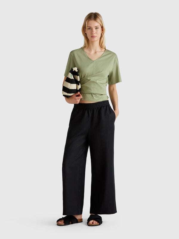 Pantalón ancho de puro lino Mujer