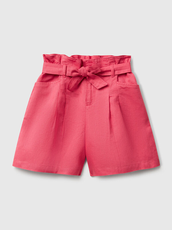 Paperbag bermudas in linen blend Junior Girl