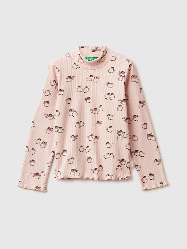 Slim fit t-shirt with penguin print Junior Girl