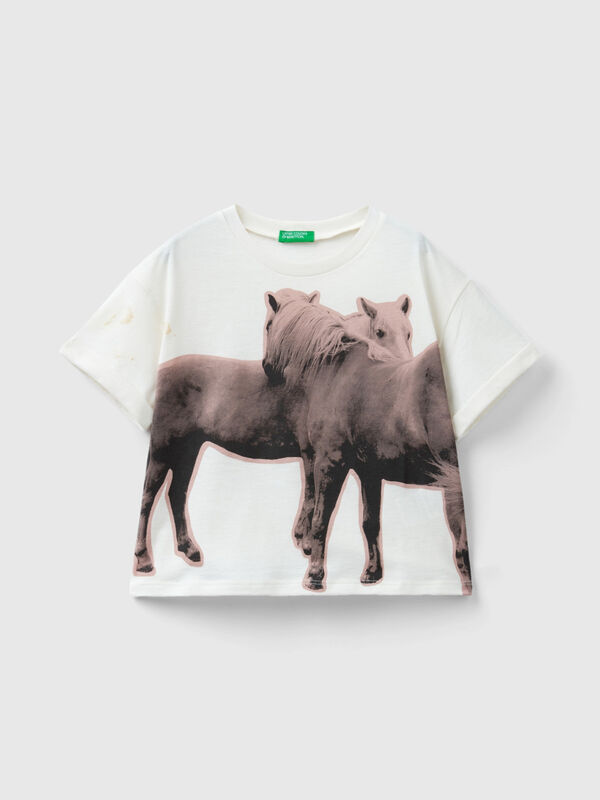 Camiseta con estampado fotográfico de caballos Niña