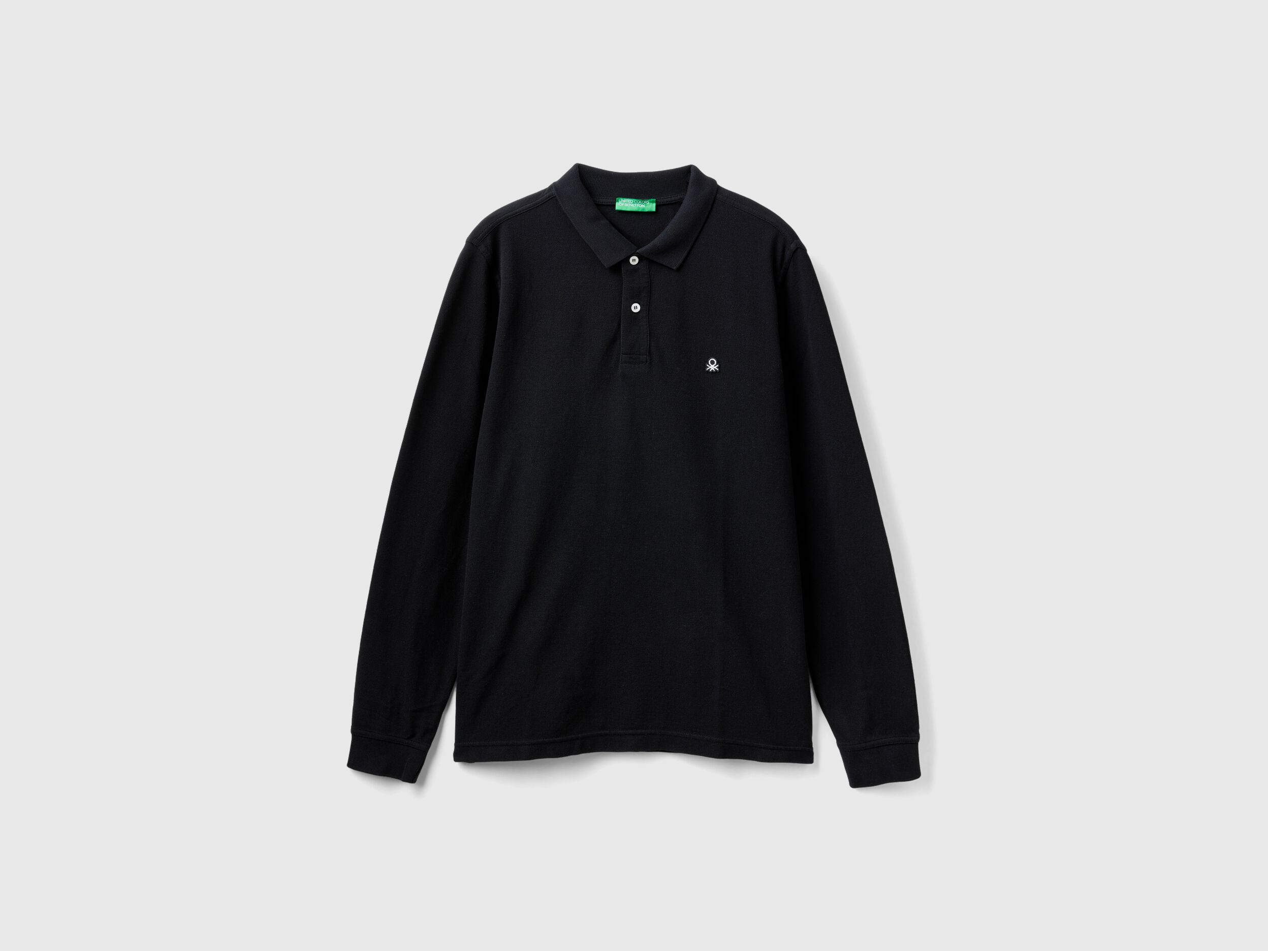 Long sleeve 100 cotton polo Black Benetton