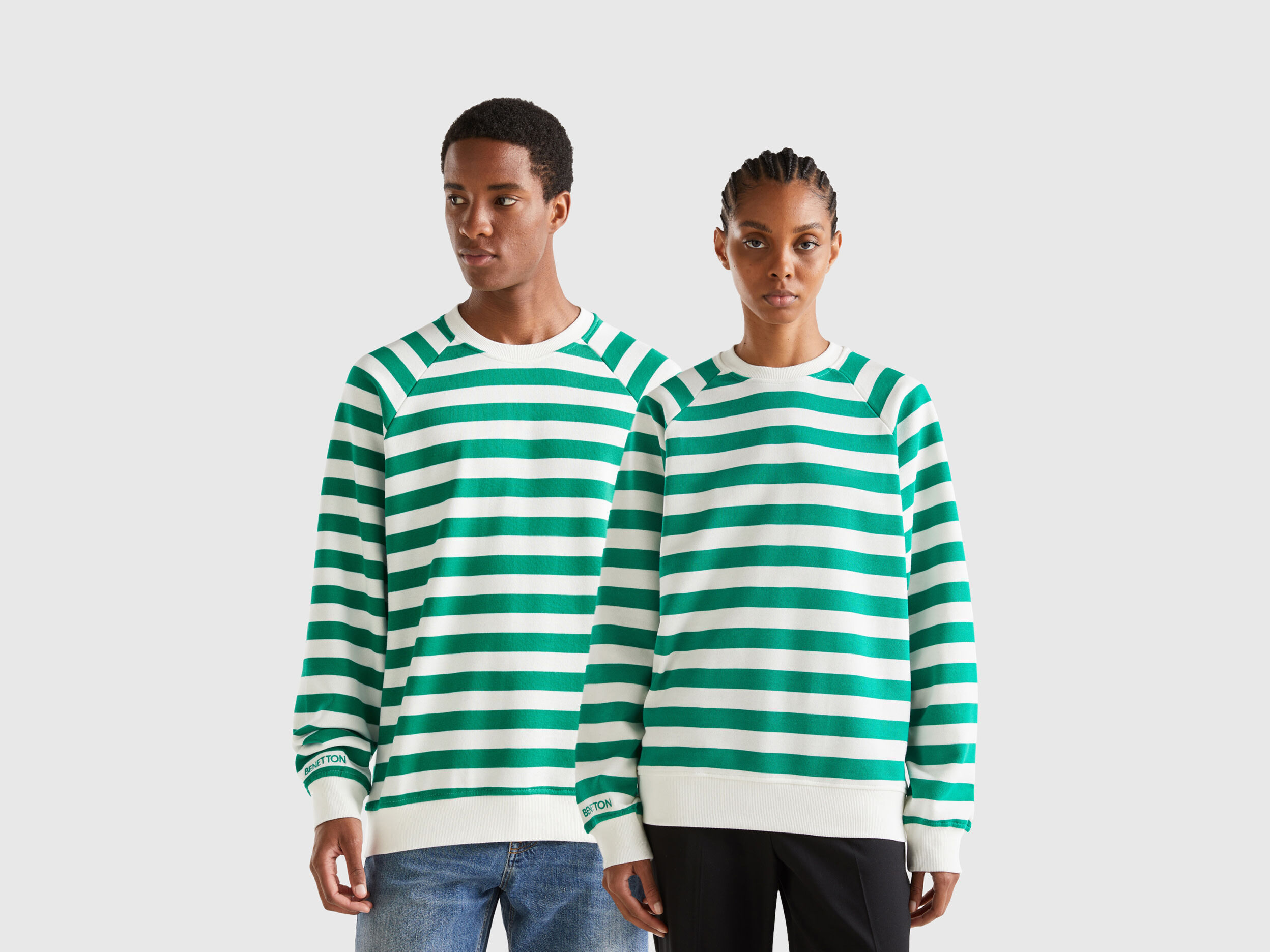 White and green striped sweatshirt Multi color Benetton