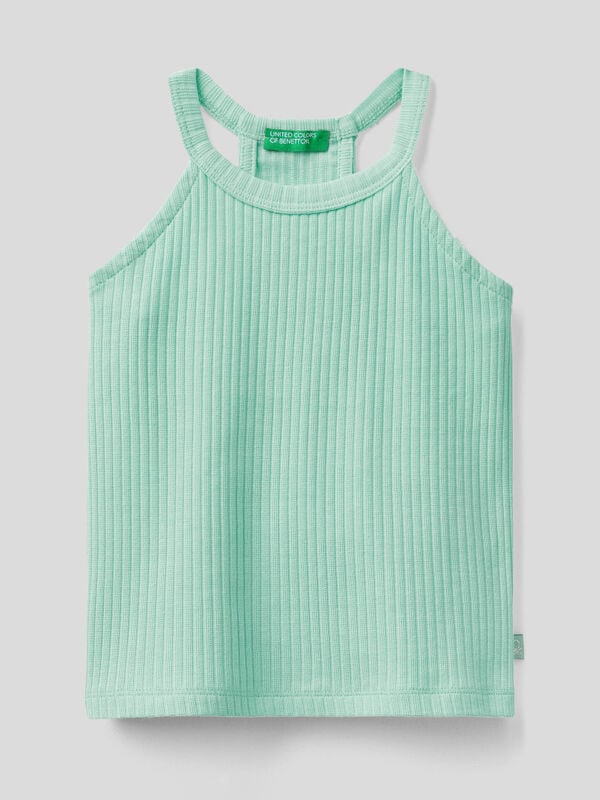 Sleeveless top in stretch cotton Junior Girl