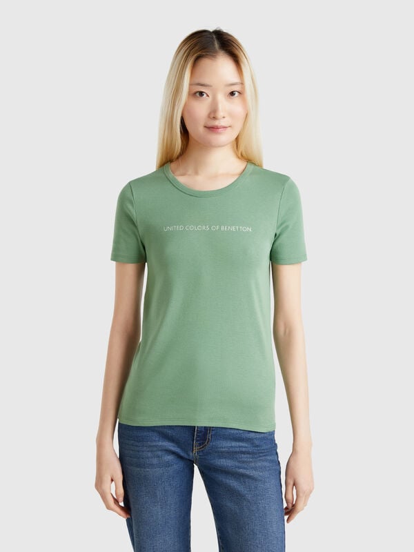 T-shirt in 100% cotton with glitter print logo Women