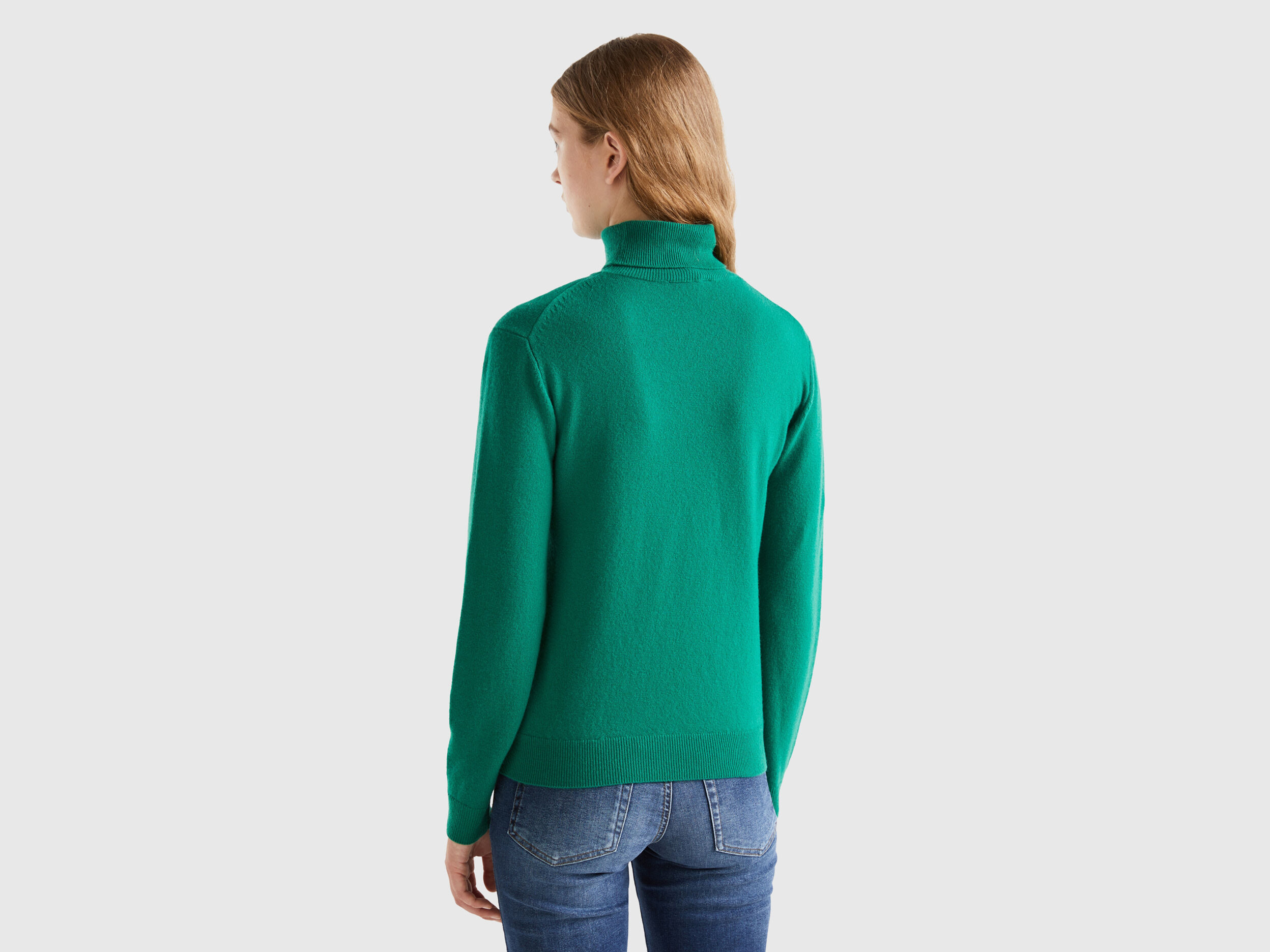 Forest green turtleneck in pure Merino wool Green Benetton