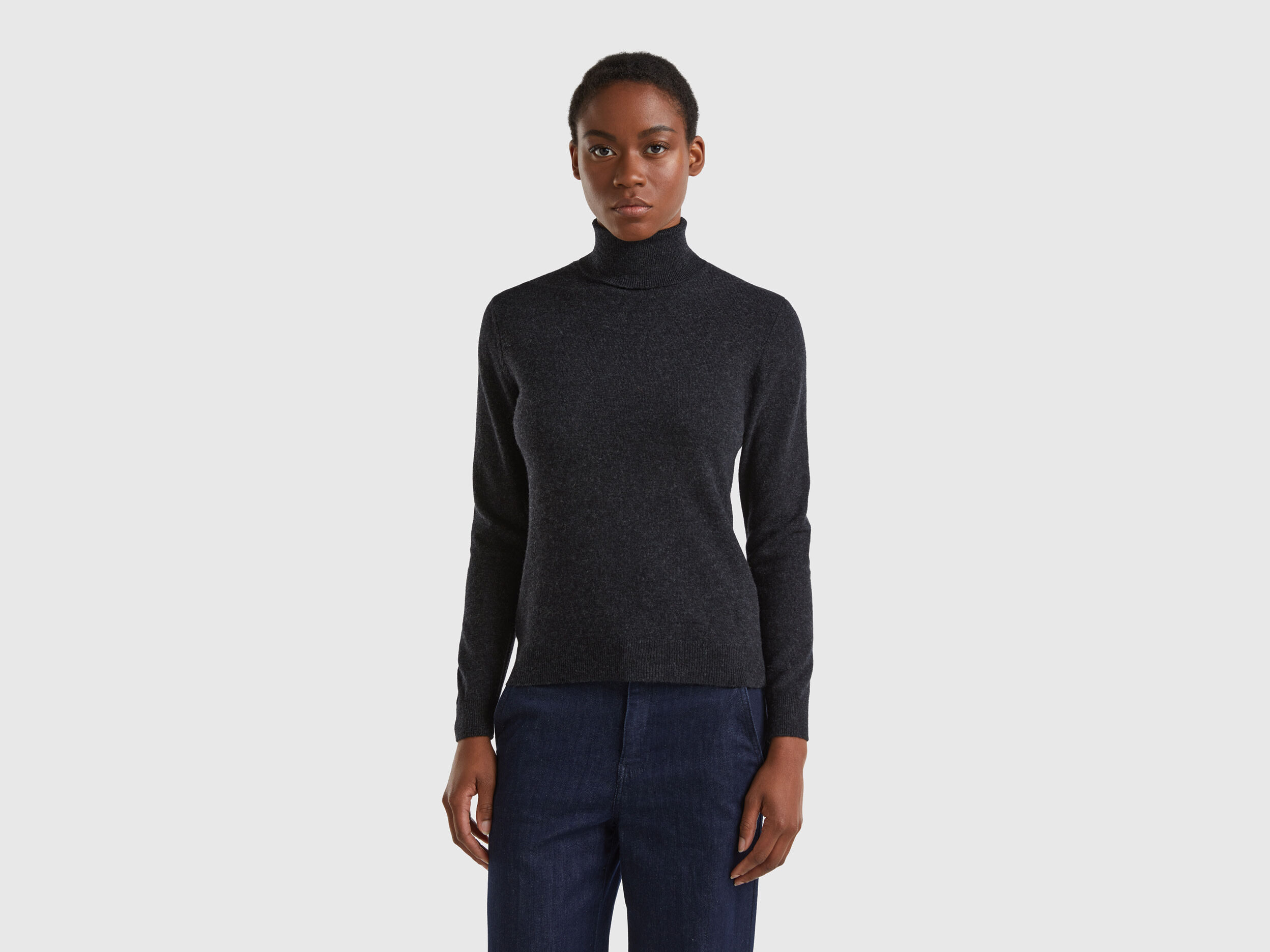 Charcoal gray turtleneck sweater in pure Merino wool Dark Gray
