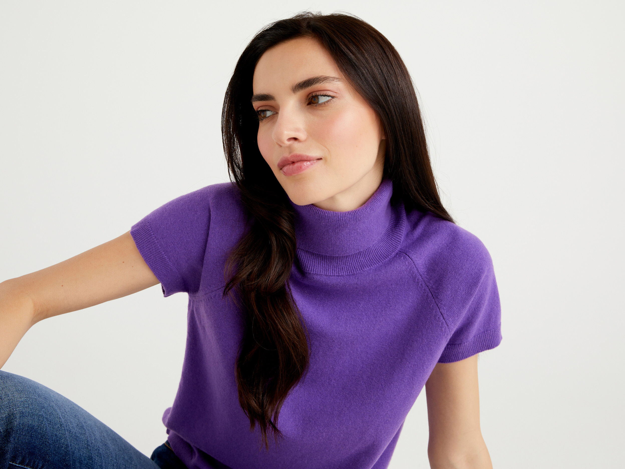 Purple turtleneck short deals sleeve