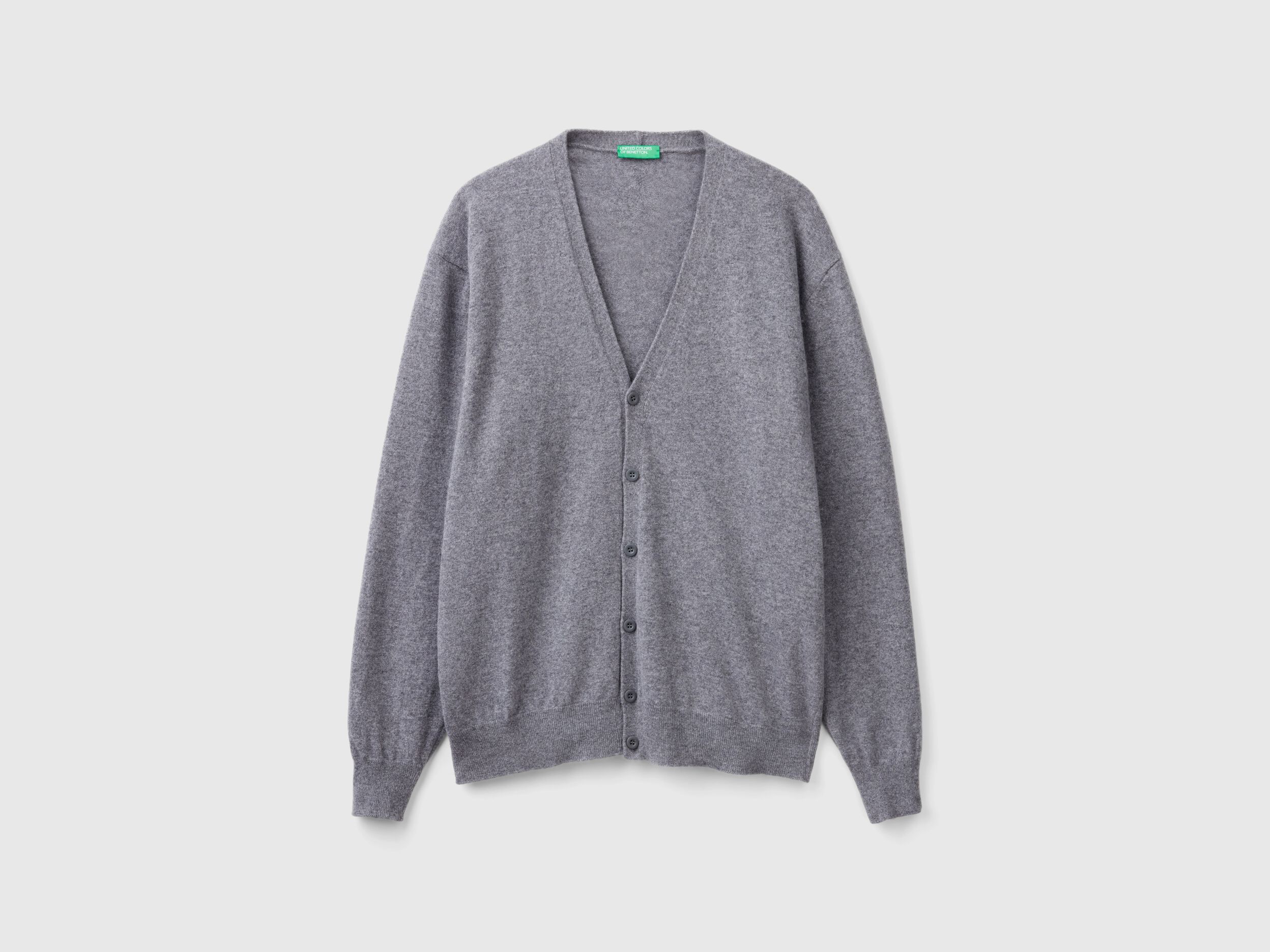 Dark gray V-neck cardigan in pure Merino wool - Dark Gray