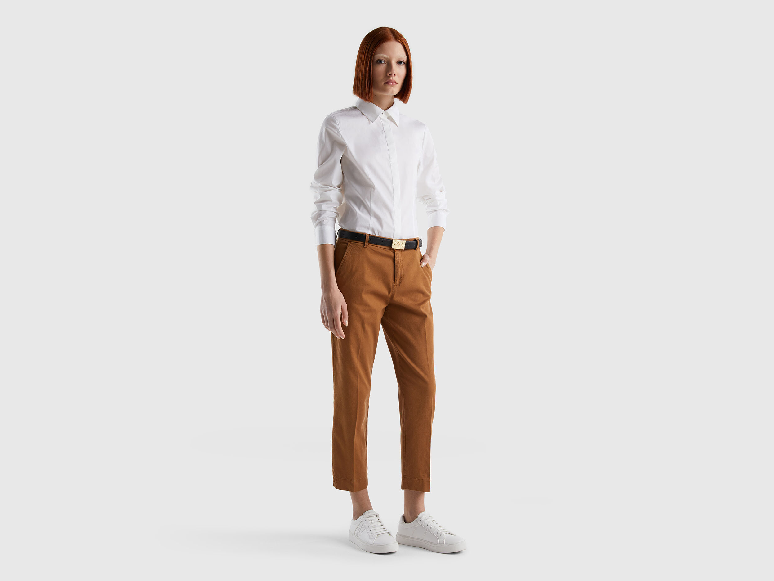 Cropped chinos in stretch cotton Beige Benetton