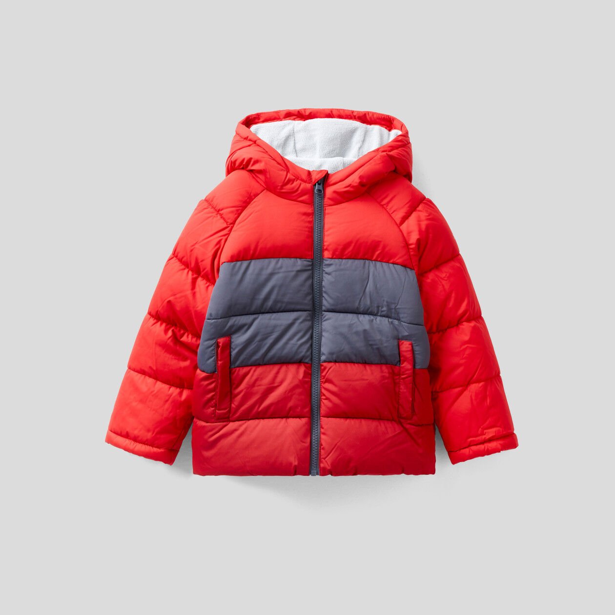 Red colour clearance block puffer jacket