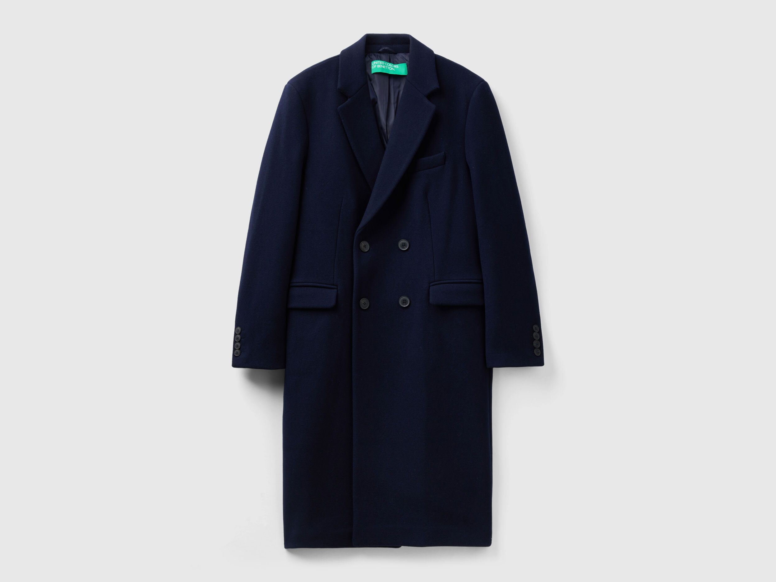 Double breasted slim fit coat Dark Blue Benetton
