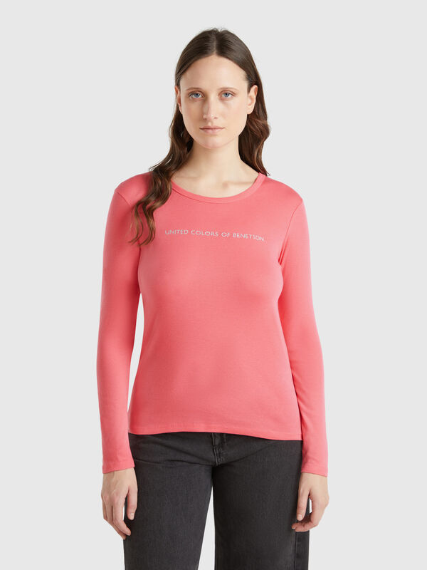 Fuchsia 100% cotton long sleeve t-shirt Women