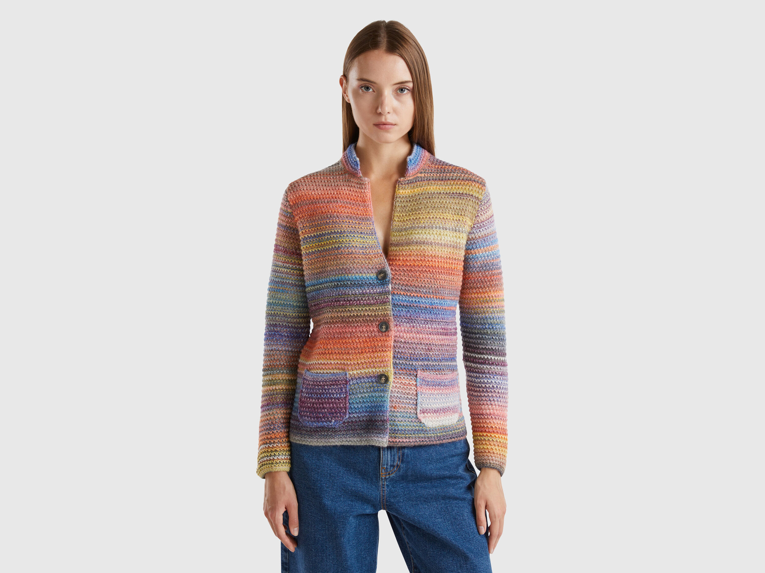 Knit jacket in multicolor wool blend - Multi-color | Benetton