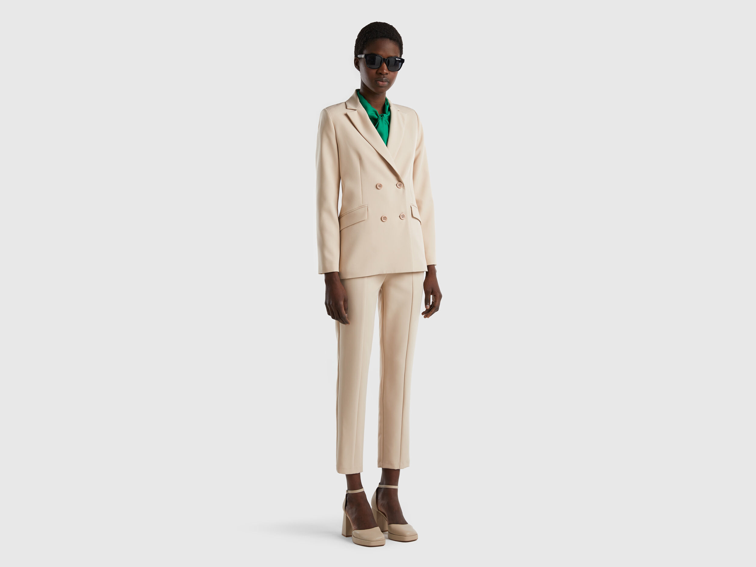 Beige double breasted cheap blazer womens