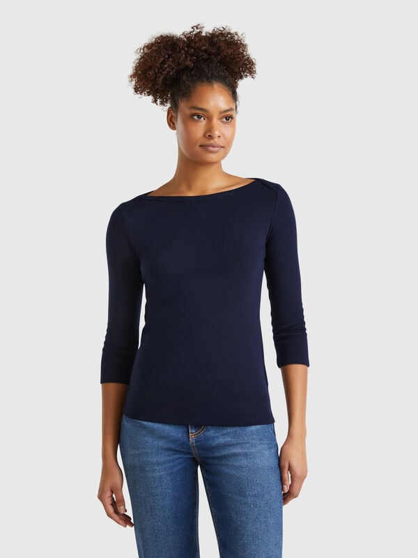 Camiseta de 100 % algodón con escote barco Mujer