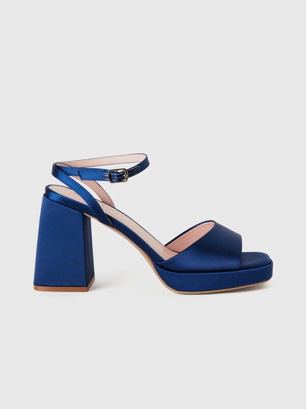 Blue sandals in satin with heel and platform Women