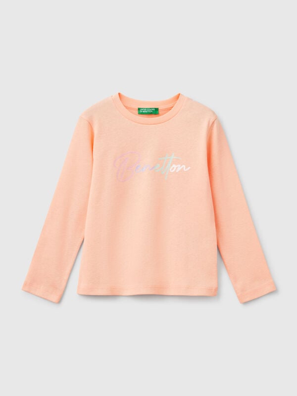 Camiseta slim fit con estampado de glitter Niña