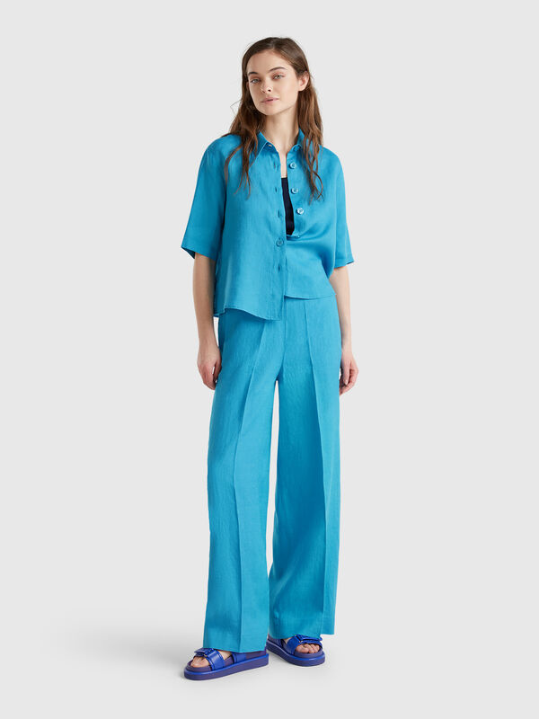Pantalón palazzo de 100% lino Mujer