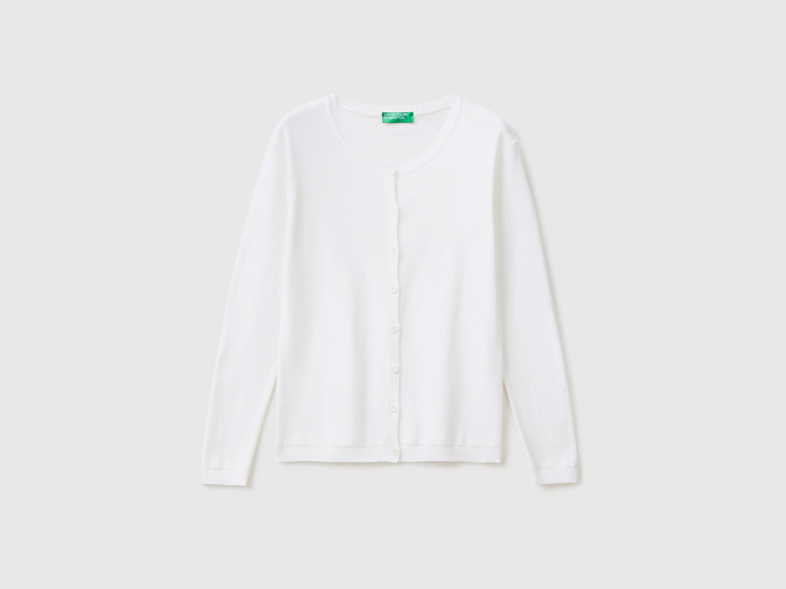 Crew neck cardigan in pure cotton White Benetton