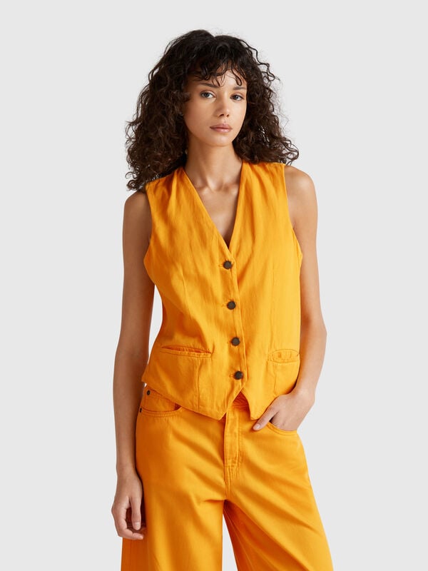 Chaleco amarillo de mezcla de algodón Mujer